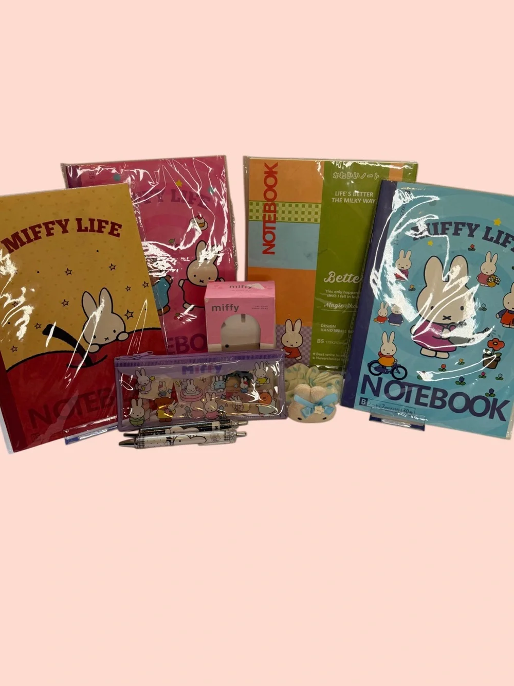 Miffy bundle notebooks, phone stand, pens, pencil pouch